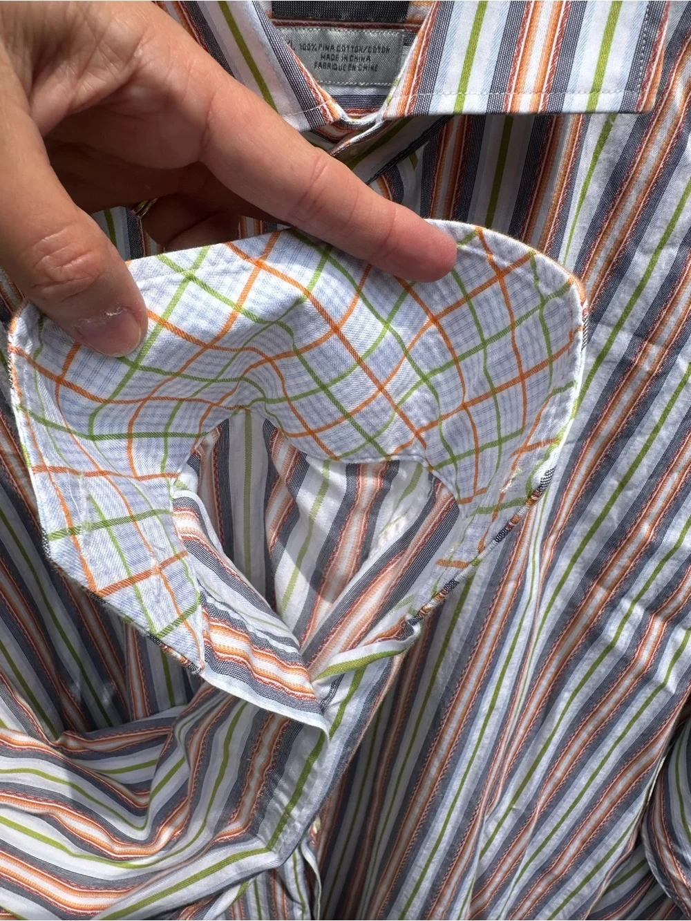 Thomas Dean Men’s XL Vertical Stripes Button Down Orange/Green Casual Shirt
